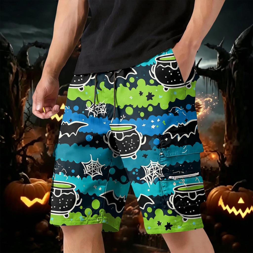 Men's Halloween Cargo Shorts Multi-Pocket Drawstring Casual Workout Shorts