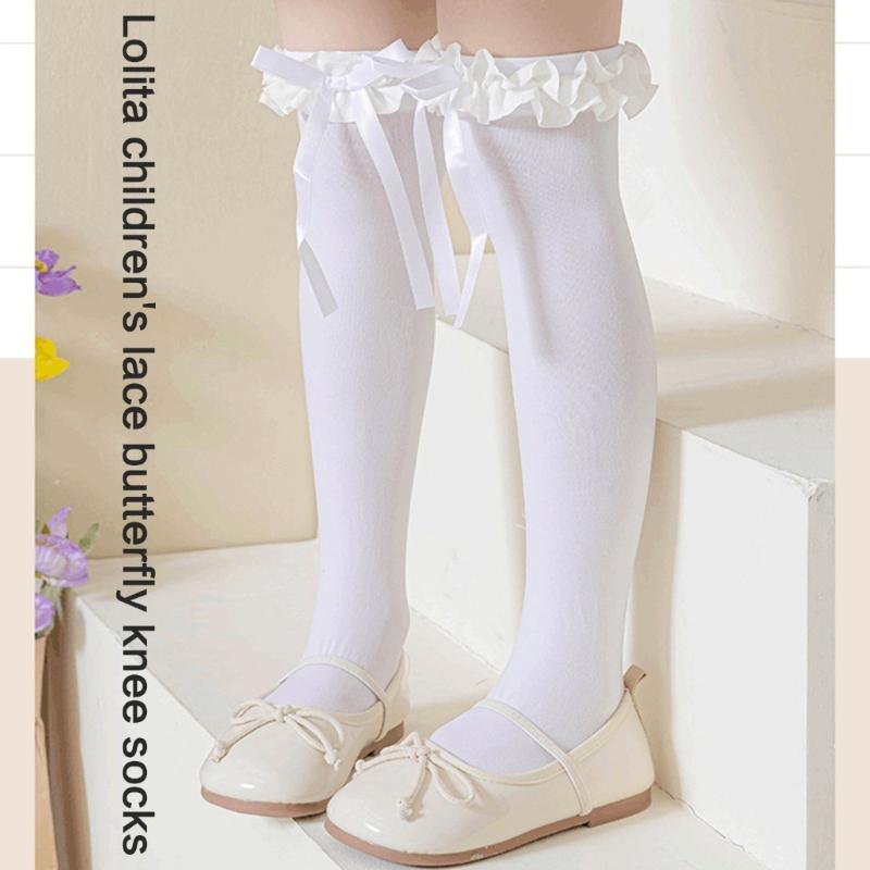 Fashion Lace Calf Socks Socks Breathable Loose Socks for Girls Bowknot High Boot Socks Long Knee High Stockings