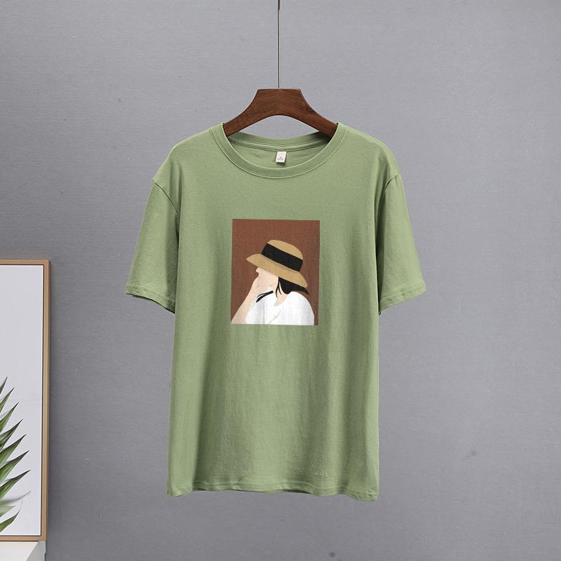 

Футболка Hirsionsan Harajuku, женские летние футболки с принтом Kawaii, элегантная одежда из 100% хлопка с графическим рисунком, свободные повседневные пуловеры, топы XL зелёный