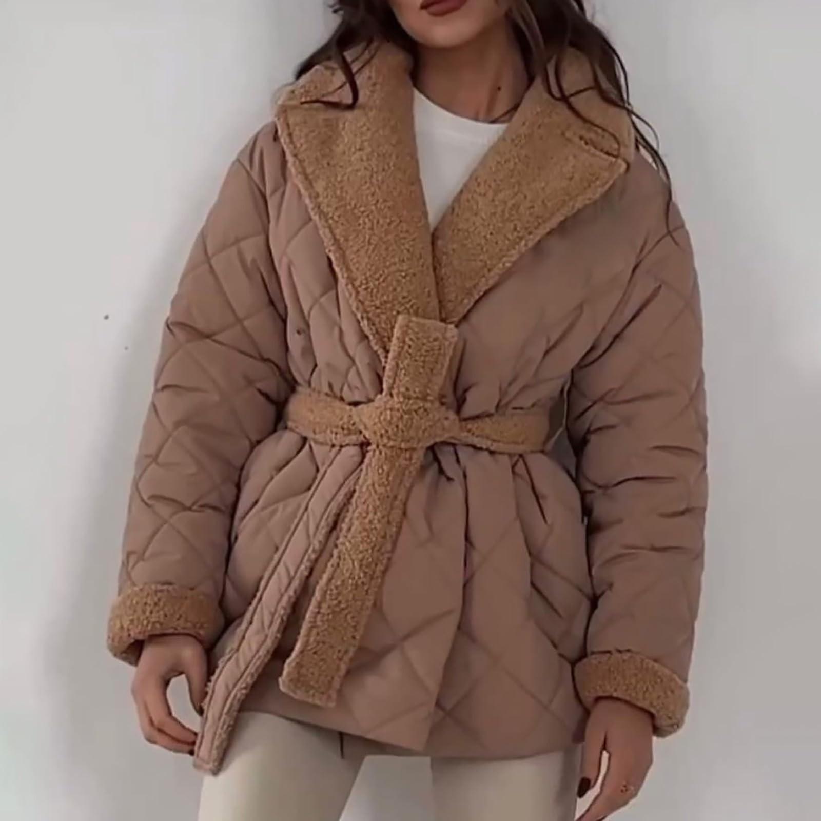 

Женская модная и универсальная дизайнерская утолщенная хлопковая короткая куртка с поясом на талии L коричневый