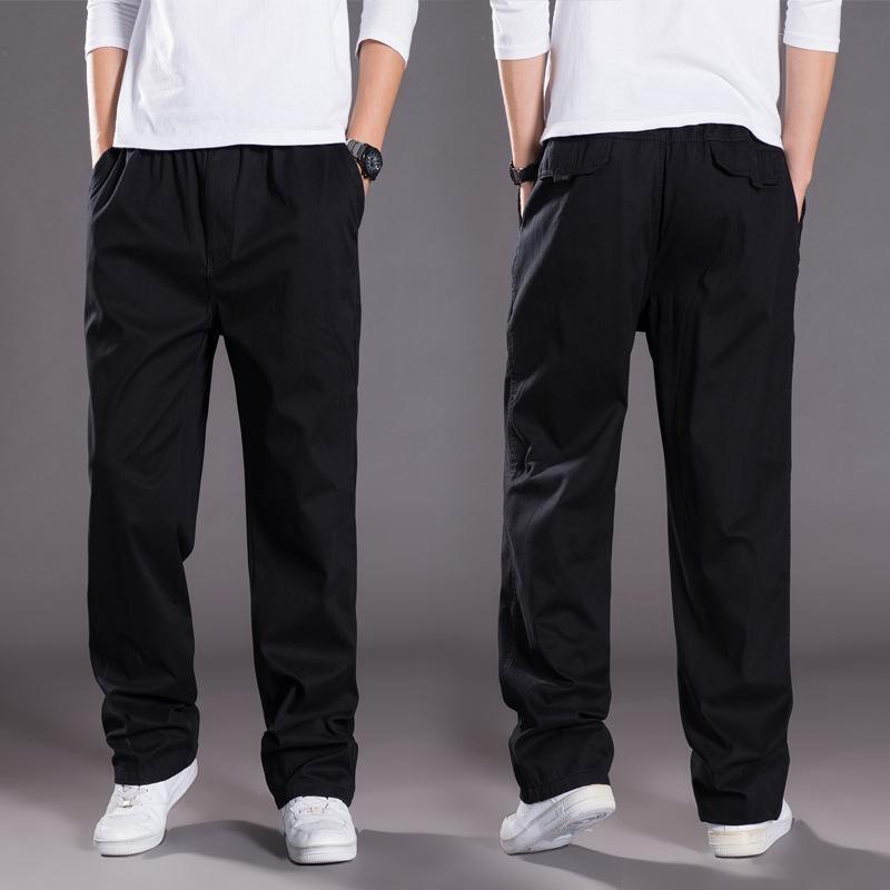 Summer Thin Men's Casual Pants Plus Fat Large Size Loose Middle-aged Men's Pants Large Size Pure Cotton Straight Elastic Waist