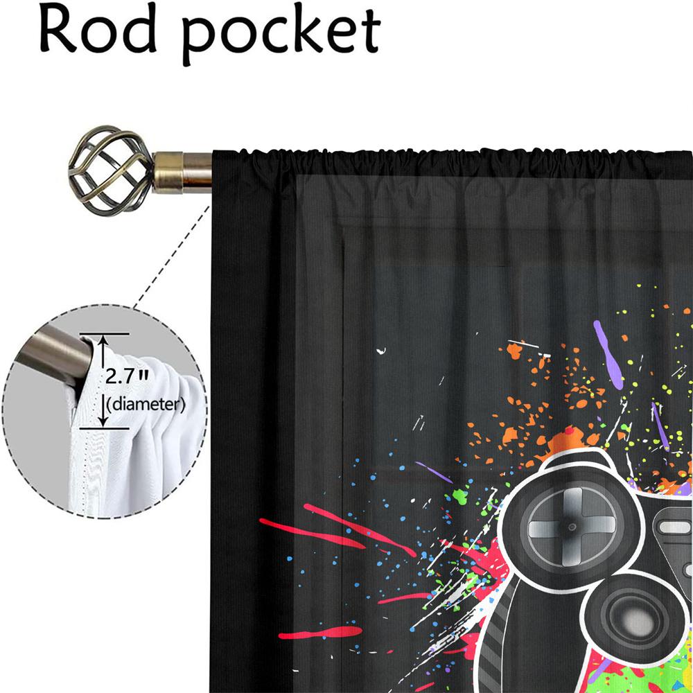 2Pcs Game Controller Curtains Colorful Graffiti Pattern Living Room Bedroom Sunshade Gaming Theme Decor Curtains