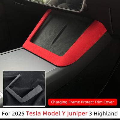 For New Tesla Model Y Juniper 2025+ Launch Model 3 Central Control Wireless Charging Frame Protective Cover ABS Carbon Fiber