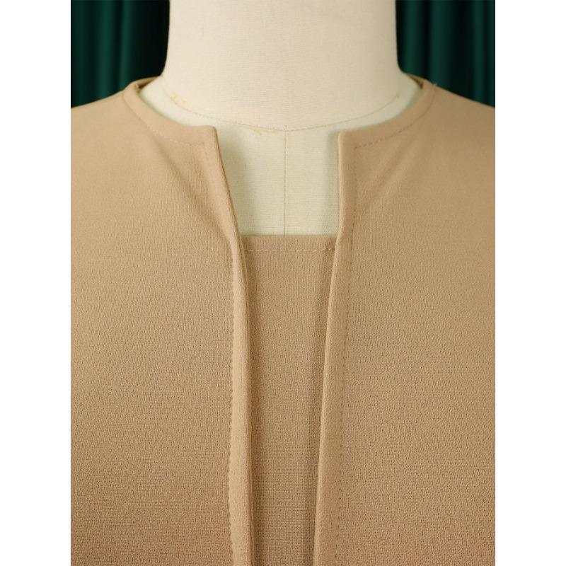 Women V Neck High Waist Solid Pencil Midi Office Commuting Dress