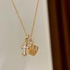 Luxury Gold Iris Flower Dice Necklace For Women Sparkling Zircon Cross Pendant Elegant Fashion Jewelry