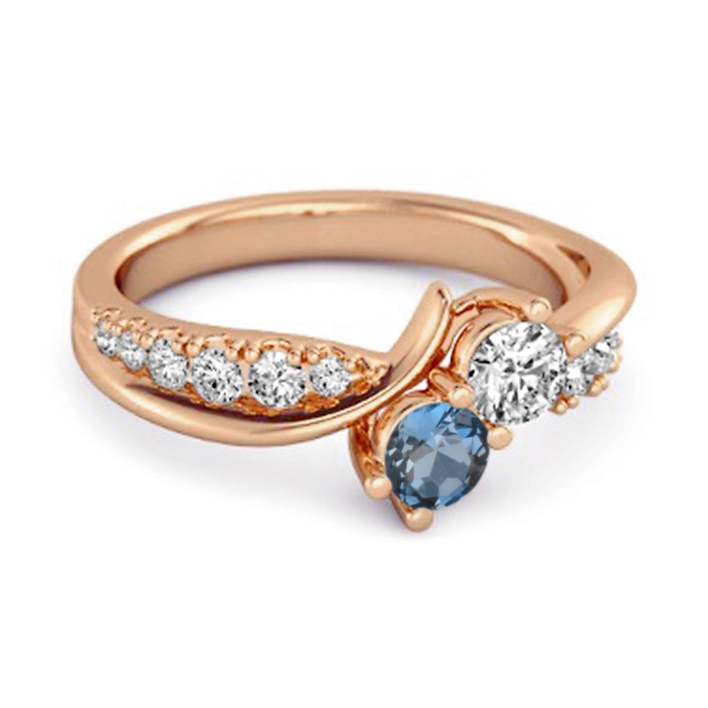 London Blue Topaz Twin Stone Pave Ring - 925 Sterling Silver Rose Gold Vermeil