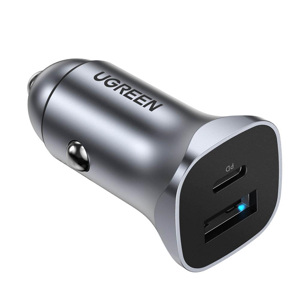 Ugreen Dual Port 30W Car Charger with USB-A/USB-C - PD PPS Certified - Metallic Gray (Model CD130)