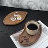 1Pcs Acacia Wood Serving Tray Solid Wood Coffee Cup Snack Plate Home Tea Tray with Cup Holder