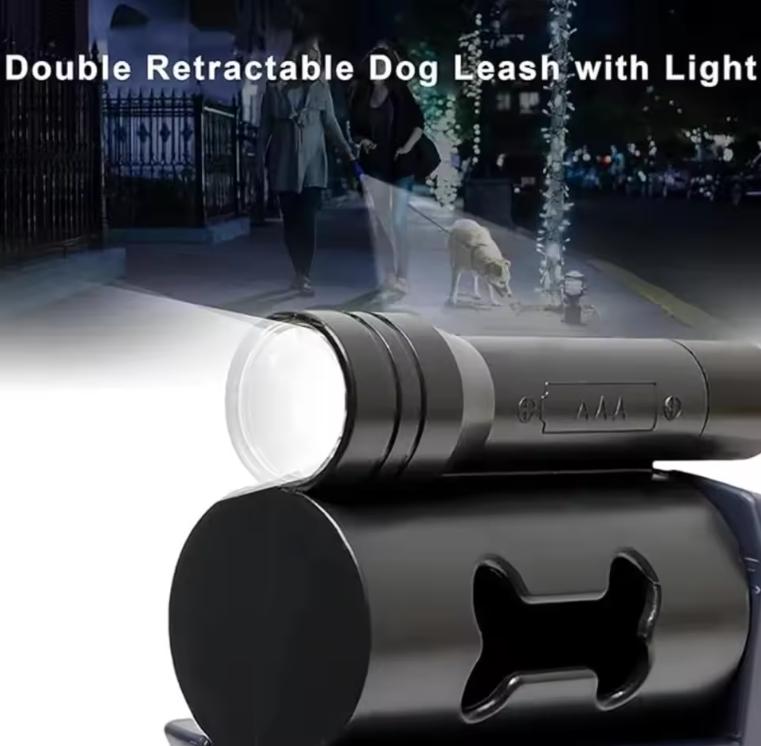 Double Ended Leash, Double Dog Leash for Two Dogs with Tangle-Free Swivel, Dog Leashs with LED Flashlight for Small & Large Dog