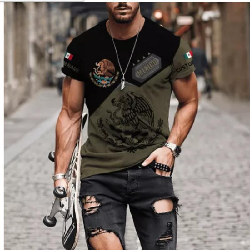 3D-printet T-skjorte med korte ermer Europeisk og amerikansk herreklær med korte ermer