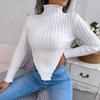 Sexy Women Asymmetrical Knit Sweater Long Sleeve Half High Collar Undercoat Autumn Winter