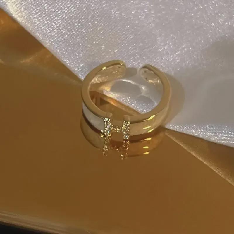 S925 Silver Open Ring for Women: Fashionable Micro-Inlaid Zircon 'H' Design, Perfect for a Stylish, Unique Look.