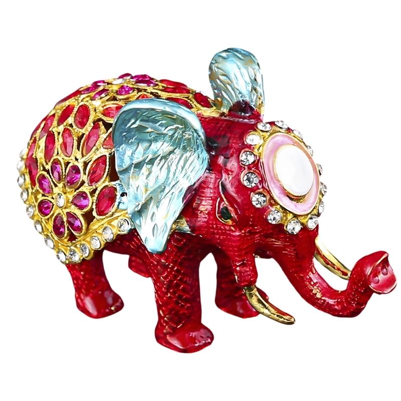 Decorative Elephant Jewelry Box with Enamel Finish and Crystal Detail for Ring, Earring and Dresser Storage Display