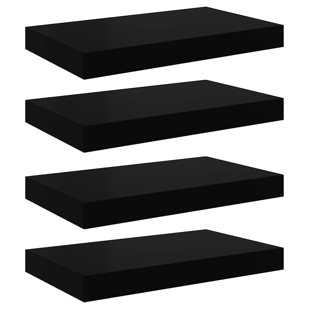 Schwebende Regale Set 4 Stück. Hochglanz Schwarz 40 x 23 x 3,8 cm MDF