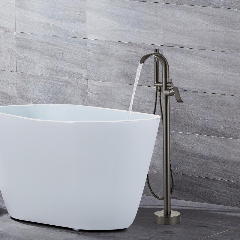 Tuqiu Gold Bathtub Faucet Set Floor Decked Brass Black Waterfall Bathtub Mixer Morden Style Bathroom Taps