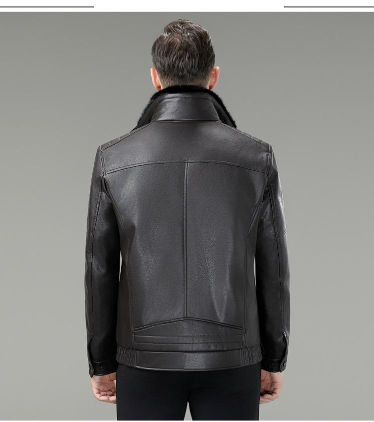 Luxury Men's Winter Leather Jacket with Down Liner - Middle-Aged Business Casual Warm Fur