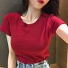 Summer letter embroidery slim fit short sleeved T-shirt for female students
