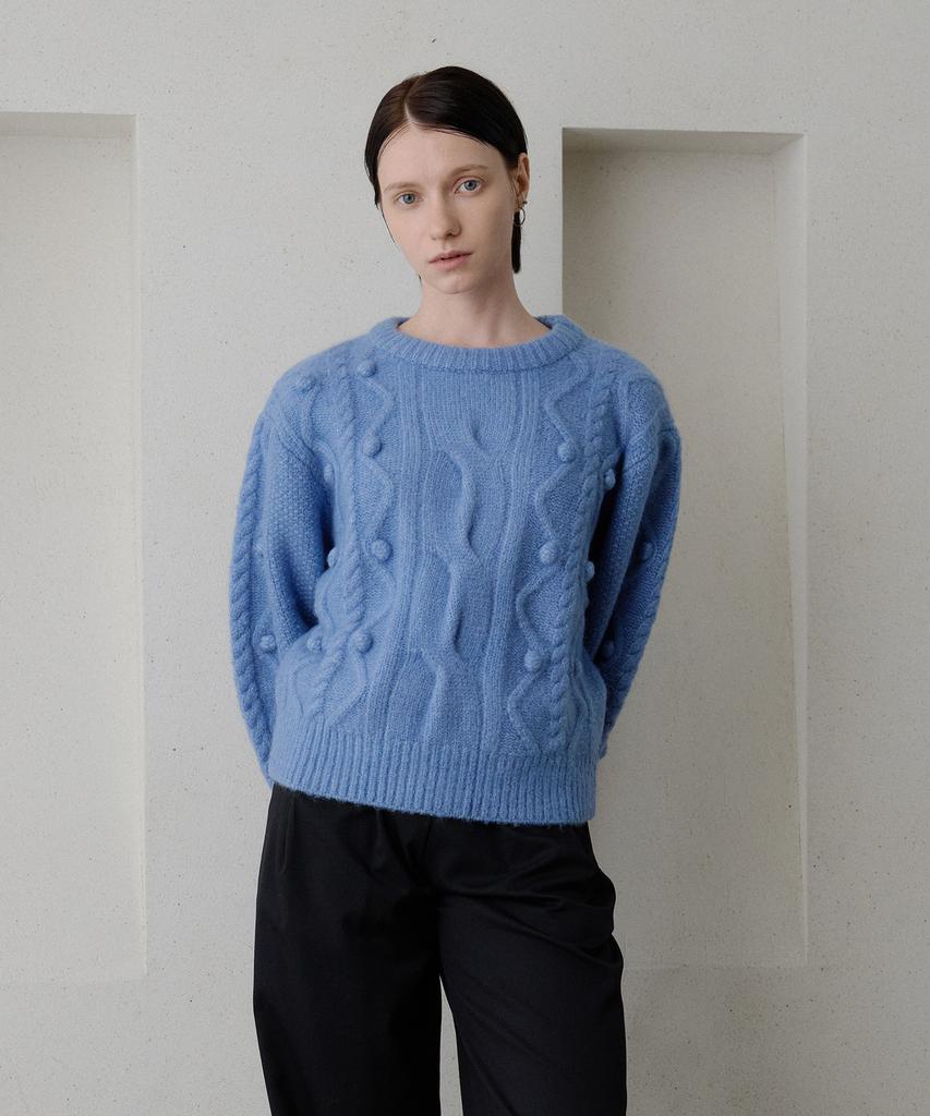 BIBYSEOB Fluffy Ball Wool Knit Ash Blue [T54]