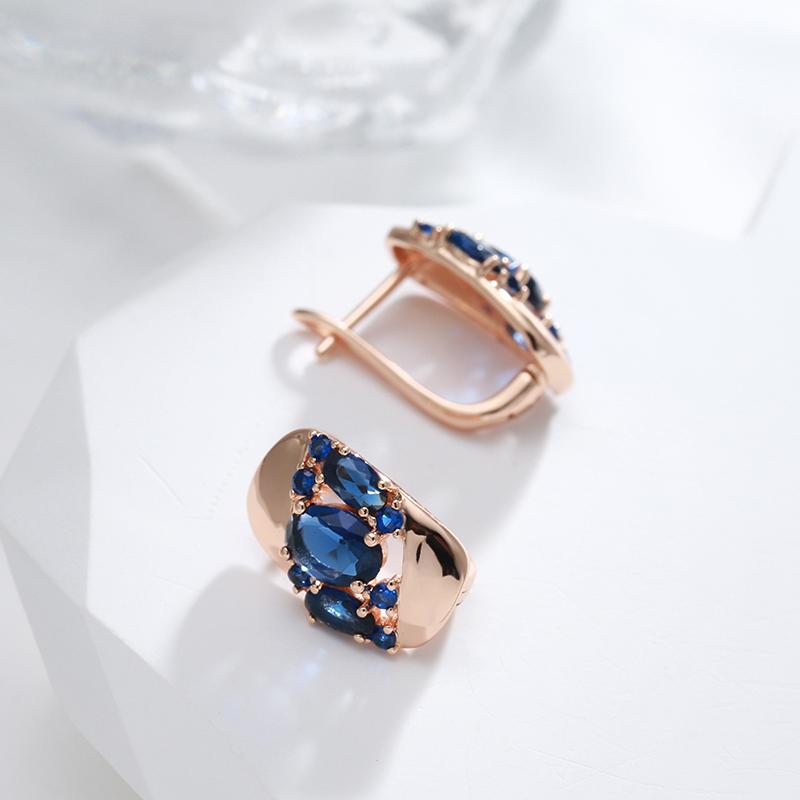 New Blue Natural Zircon Drop Earrings For Women Rose Gold Color Vintage Ethnic Bride Wedding Jewelry Party Accessories