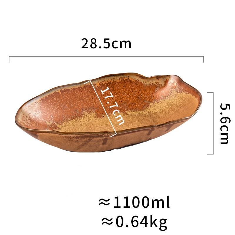 Elegant western style red blue green plate irregular ceramic creative oval salad tray deep dish ellipse fish japanese dish set