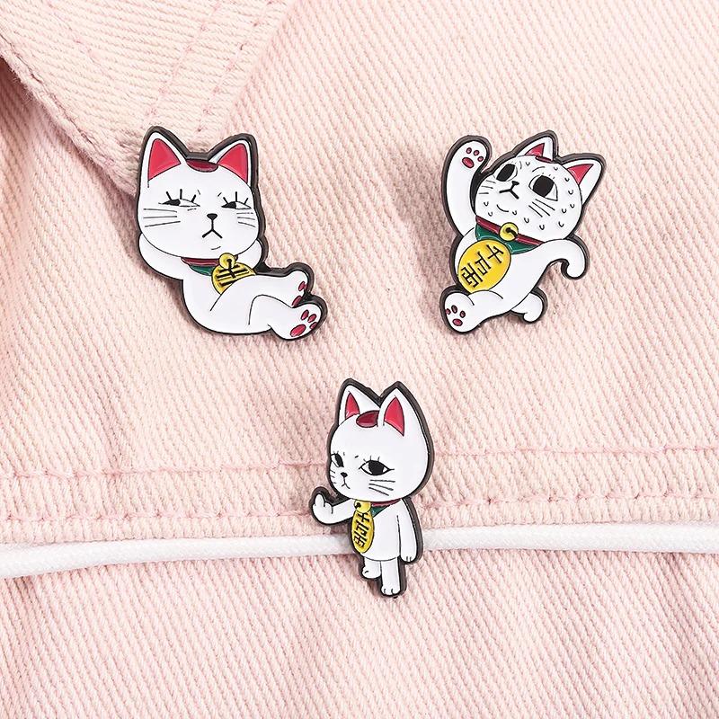 3Pcs Turbo Granny Cat Spying Enamel Pins Cartoon Anime Characters Cat Running Middle Finger Brooches Badge Funny Jewelry Gifts