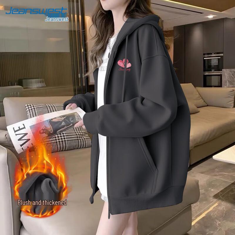 JEANSWEST Women's Oil Painting Heart Zip-Up Hoodie