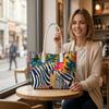 Vibrant Zebra Printed Casual Tote Bag Portable Stylish Daily Use Handbag for Outdoor Shopping