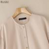 ZANZEA Women Casual Round Neck Solid Color Loose Long Sleeve Blouse