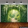 2D Üppiges Grün mit Weißen Blumen Hintergrundtuch Fotokabinen Requisite