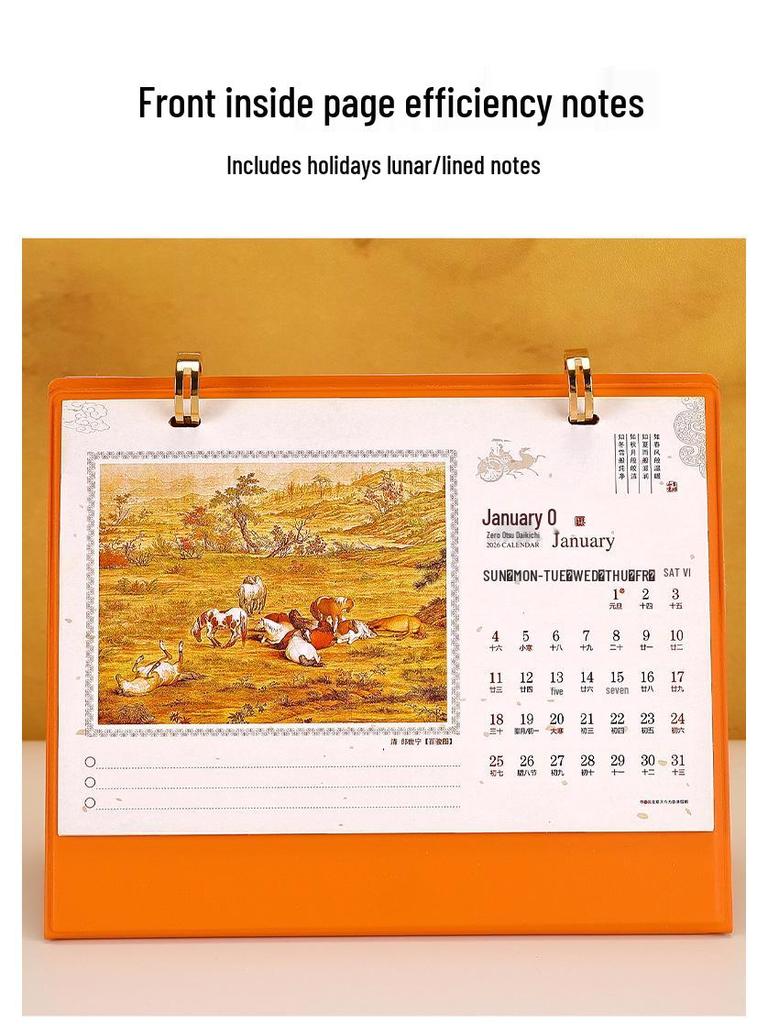 2026 Year of the Horse Desk Calendar with Double Ring Easel - Custom Corporate High-End Gift Box Edition