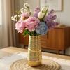 Engraved Metal Arrow Engrave flower vase in Golden – for fresh or artificial flower displays – great wedding gift (1Pc, 9.2")