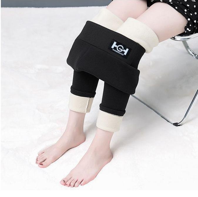 Winter Women Leggings Solid Warm Leggings Thicken Lambwool Hight Waist Fleece Keep Butt Lift High Stretchy Walking Pants Pocket