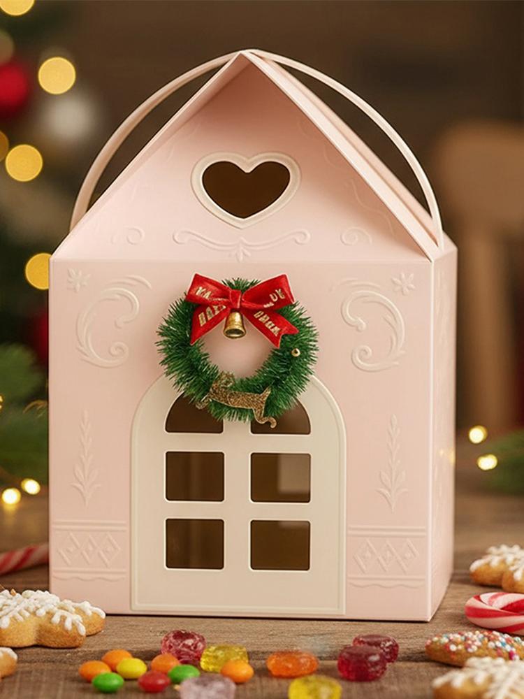 Christmas Cottage Gift Box Christmas Gift Boxes with Handle Paper Treat Boxes for Xmas Holiday Party Treat Goodie Packaging