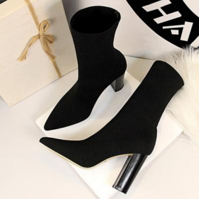 Womens European and American Style Autumn and Winter Fashion New Style Simple Thick Heel High Heel Thin Wool Short Boots