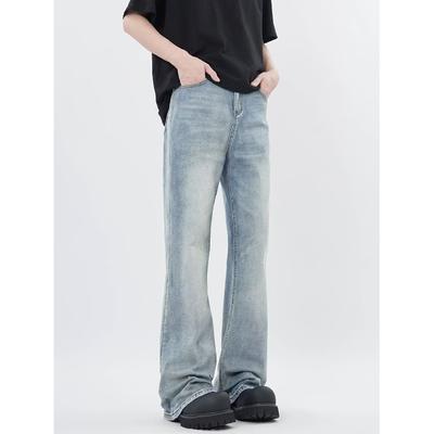 American Washed Denim Jeans Masculino Outono Novo Solto Perna Reta Mop Calças High Street Perna Larga Calças Jeans Casuais