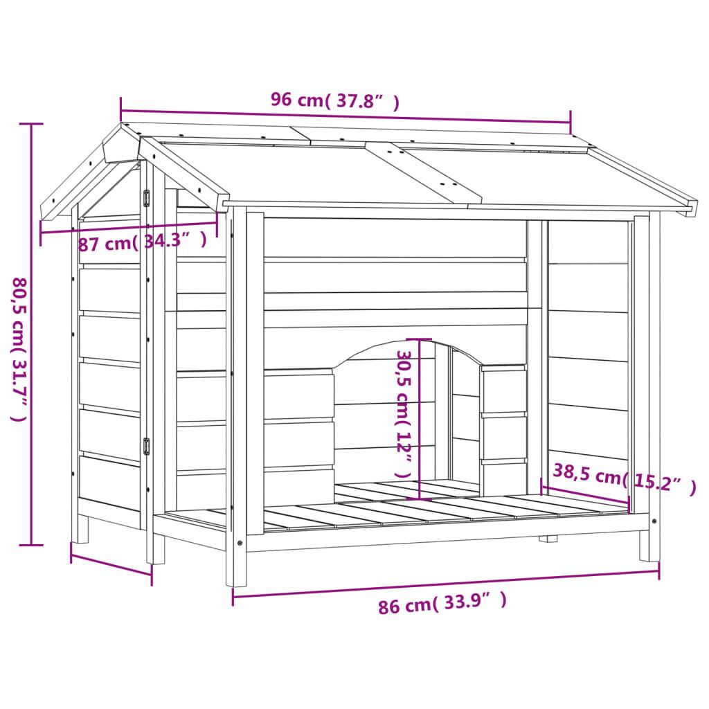 VidaXL כלבייה מוקה 96x87x80.5 ס"מ עץ אורן מלא