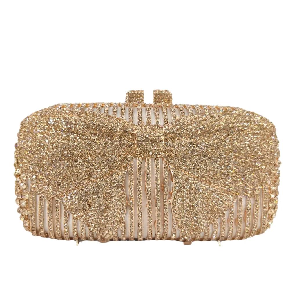 Boutique De FGG Silver Rhinestone Clutch Purses for Women Formal,Bow Crystal Evening Bags,Bridal Wedding Party Minaudiere Bag