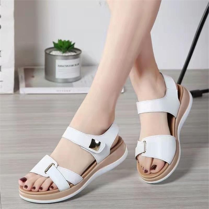 Cross-border large-size sandals women's 2023 summer new flat-soled sandals women's Velcro casual round head student women's shoes