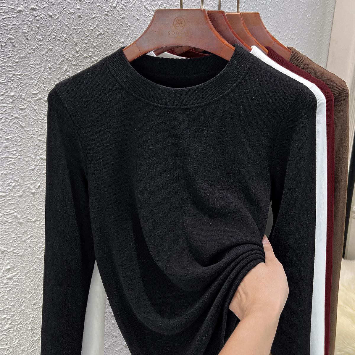 

Жіночий літній 2025 року топ-базовий шар з мериносової вовни з довгим рукавом та круглим вирізом, приталеного крою. XXXL