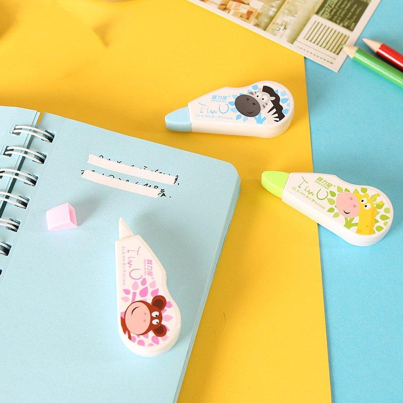 3 pezzi di simpatici animali Cartoom, nastro correttore da 3 m, materiale scolastico per ufficio di cancelleria