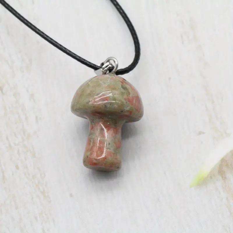 Mushroom necklace, handmade leather rope, colorful, crystal mushroom collarbone chain, bohemian style