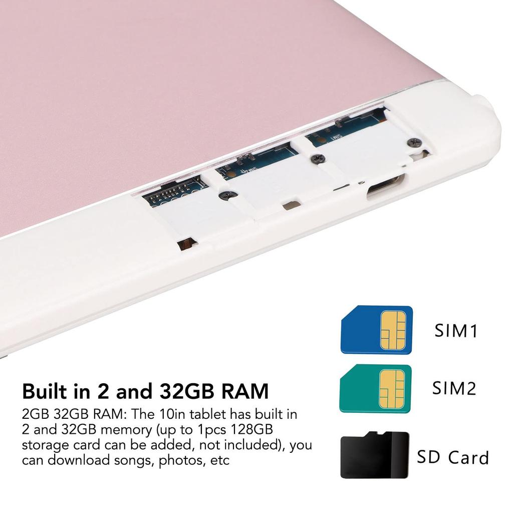 Android IPS HD 2GB 32GB 2 SIM 5MP 128GB Přenosný Volací Tablet Tablet, 10palcový Dotykový Displej, Osmijádrový Procesor, ROM, RAM, Sloty, Fotoaparát, Úložiště,