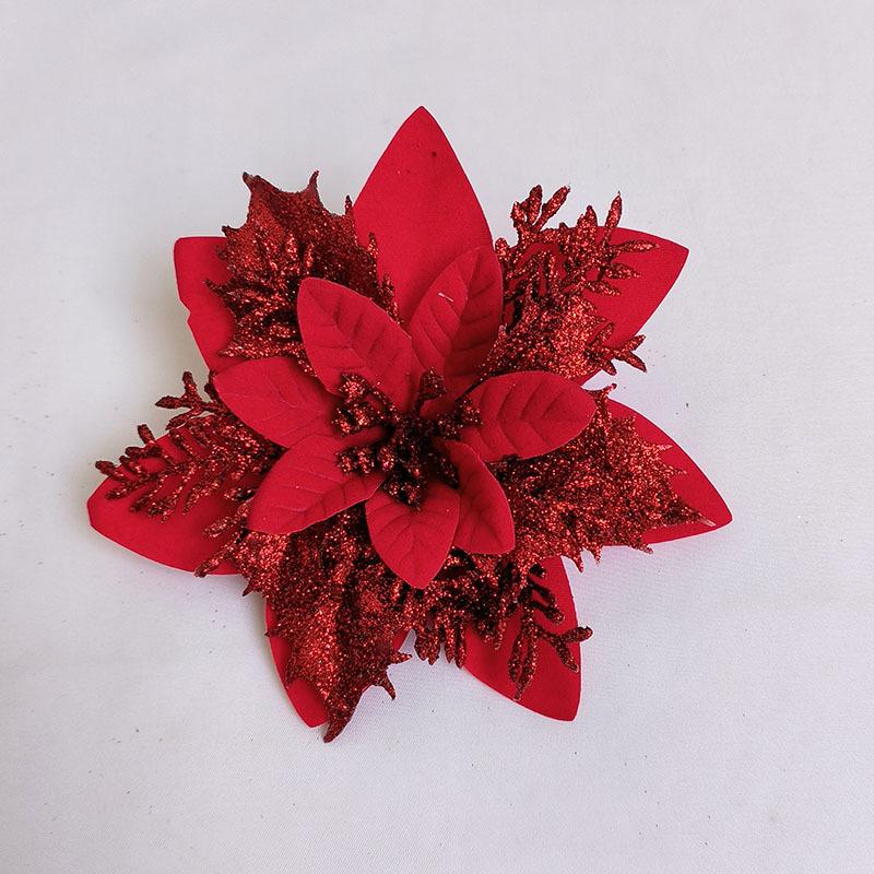 Різдвяна ялинкова прикраса із золотим порошком 14 см. Блискуча імітація квітів, різдвяний вінок, кулон, домашній новорічний декор для вечірки