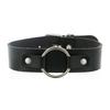 Unisex Round Ring PU Leather Choker, Harajuku Punk Adjustable Neck Collar