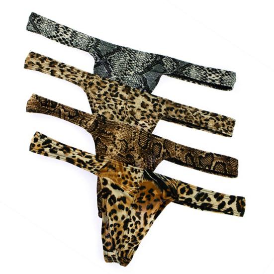 Men Thong Sexy Low-Rise Slim Fit Briefs Leopard Print High Elasticity Breathable Panties Comfortable Daily Wear