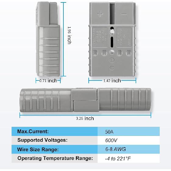 10Pcs 50 Amp 600V Connector Kit, Grey For Outdoor RV Power, Batteries, 4X4 Off-Road Winch