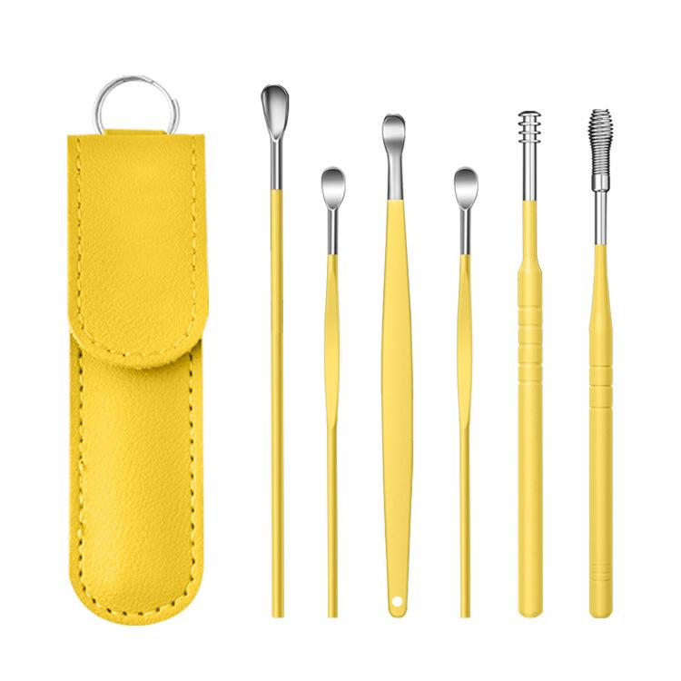 6-Piece Stainless Steel Ear Cleaning Set: Portable Spiral and Spoon Tools