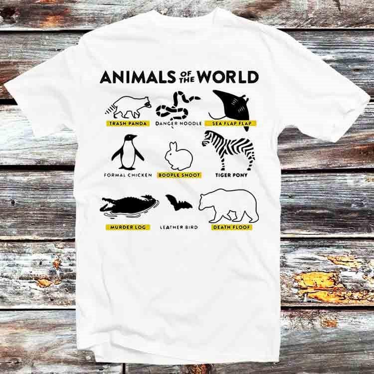 

Animals of The World Bear Raccoon Bat Penguin Zebra Snake T Shirt B1180 L