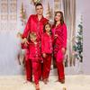 2Pcs/Set Christmas Pajamas Set Family Matching Xmas Pajamas Set Solid Color Smooth Fabric Festive Family Sleepwear