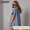 JPNTKY Fashion Summer Spring Solid Color Print Short Sleeve O-Neck Casual Dresses